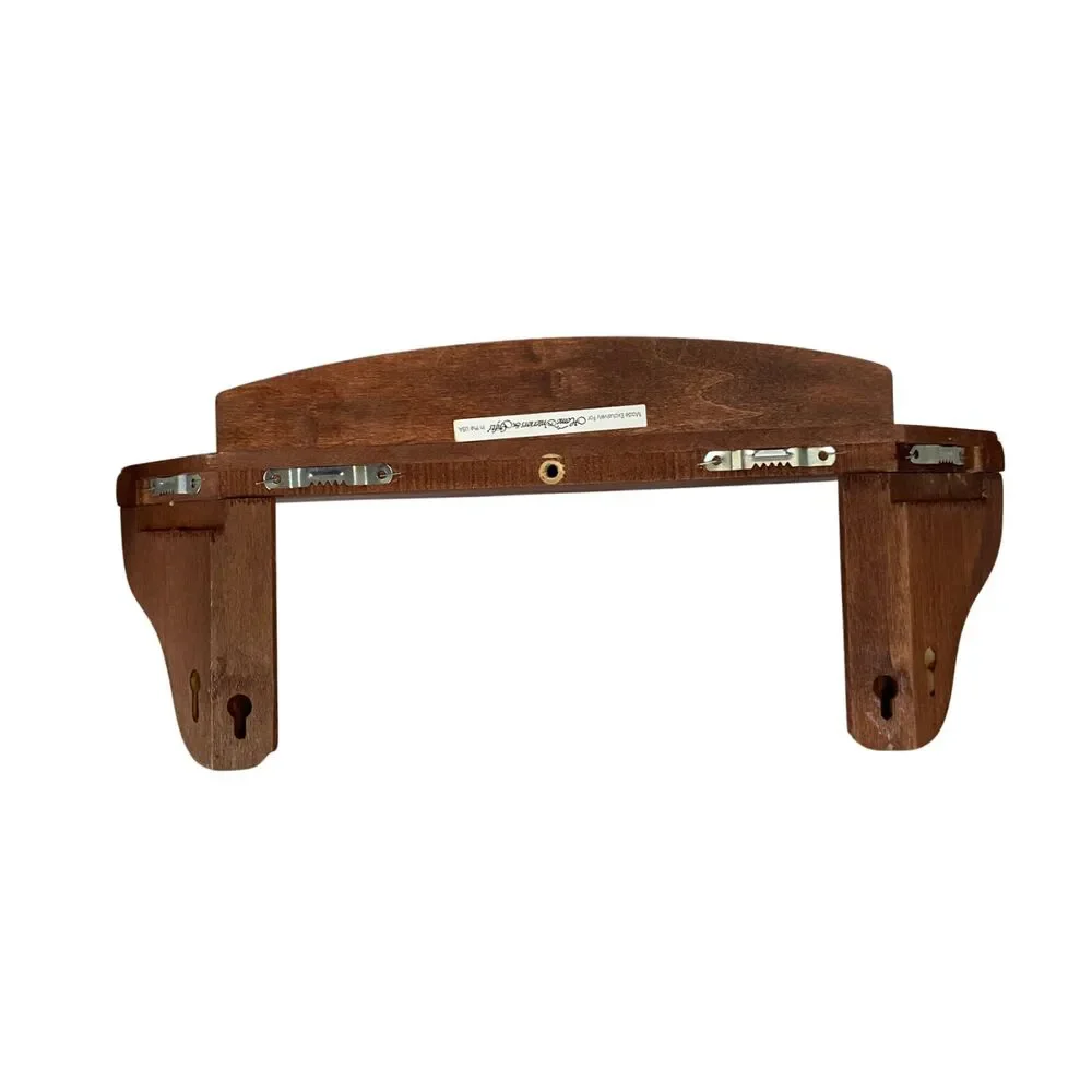 VTG HOMCO Wood Wall Shelf Curved Corner Farmhouse Dark Stain 16”